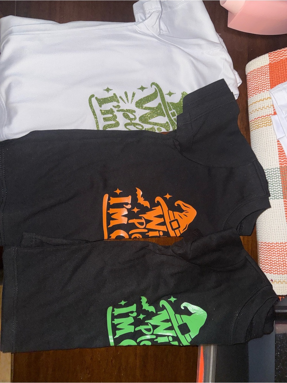 Kids Halloween Witch Graphic Tee - Black, White with Orange & Green Print